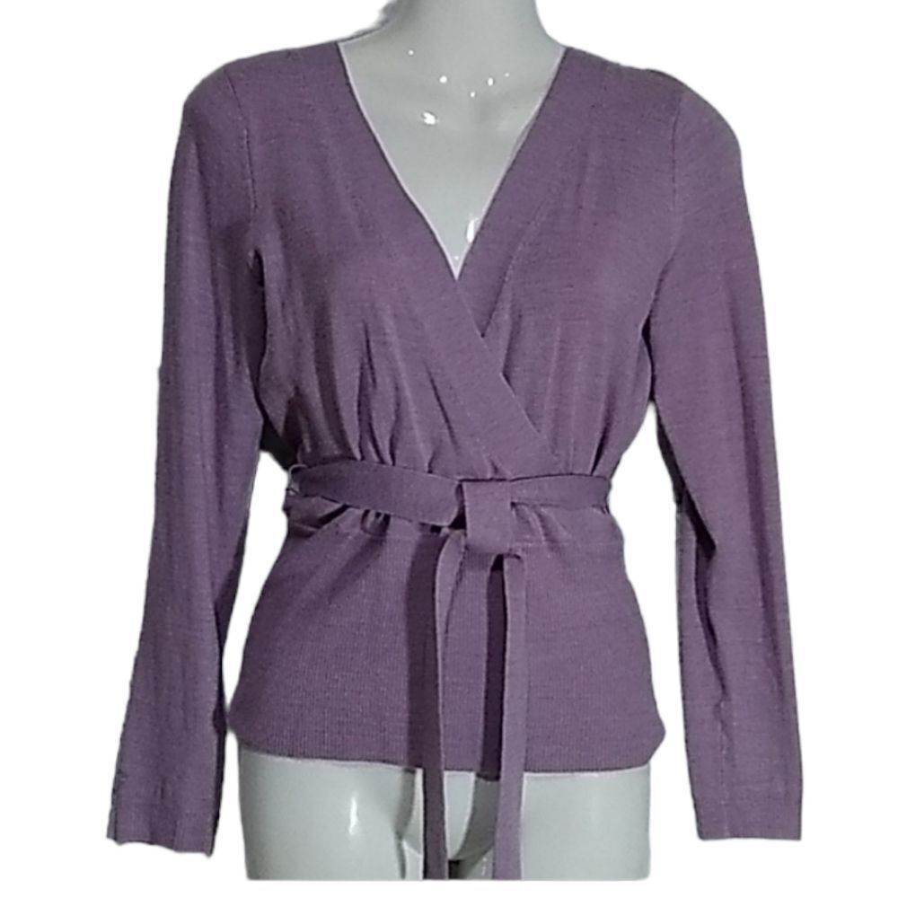 NY&Co. Lavender wrap belted sweater top XS